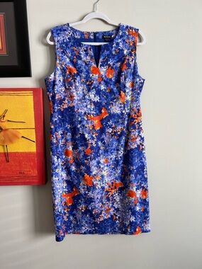 Worth Blue Floral Midi Dress with Orange Accents